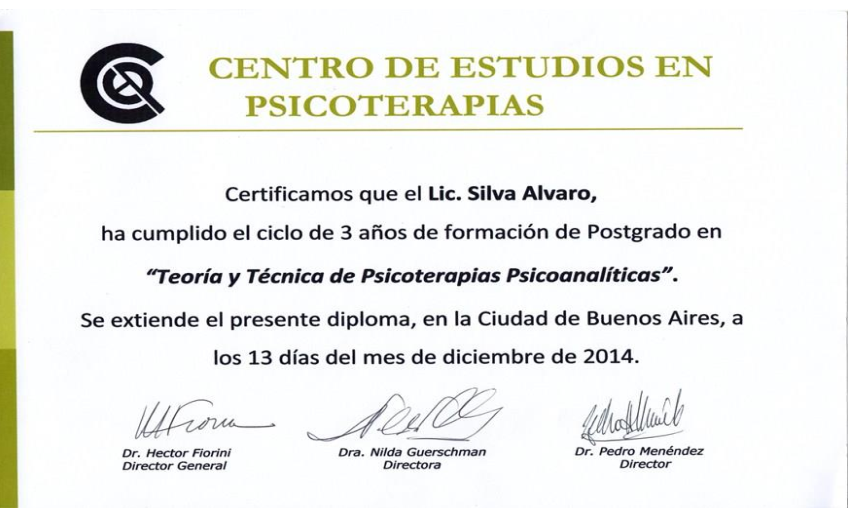 DIPLOMA CEP PSICOTERAPIAS PSICOANALITICAS